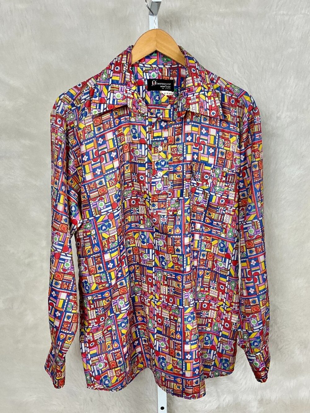 Vintage 70s Psychedelic Print Obermeyer Wind Shirt Made in Japan XL